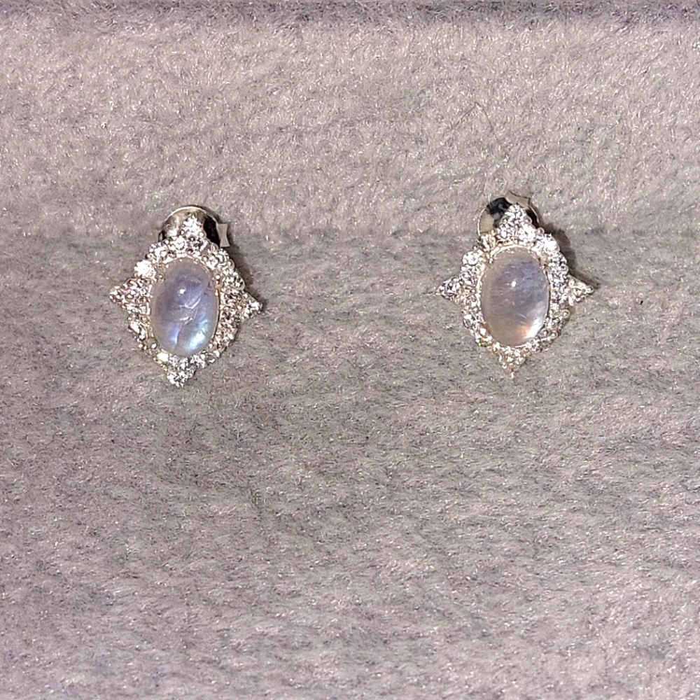 Moonstone and White Topaz Stud Earrings
